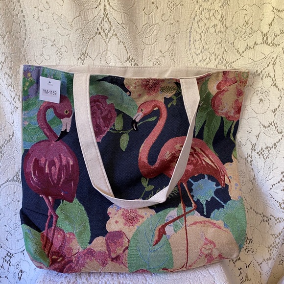 Flamingo Tropical Paradise Canvas Tote Bag - Picture 12 of 12